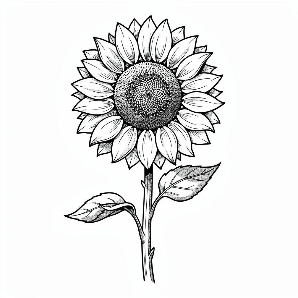 A realism sunflower turning toward the light, with every seed head and petal rendered in exquisite botanical detail.