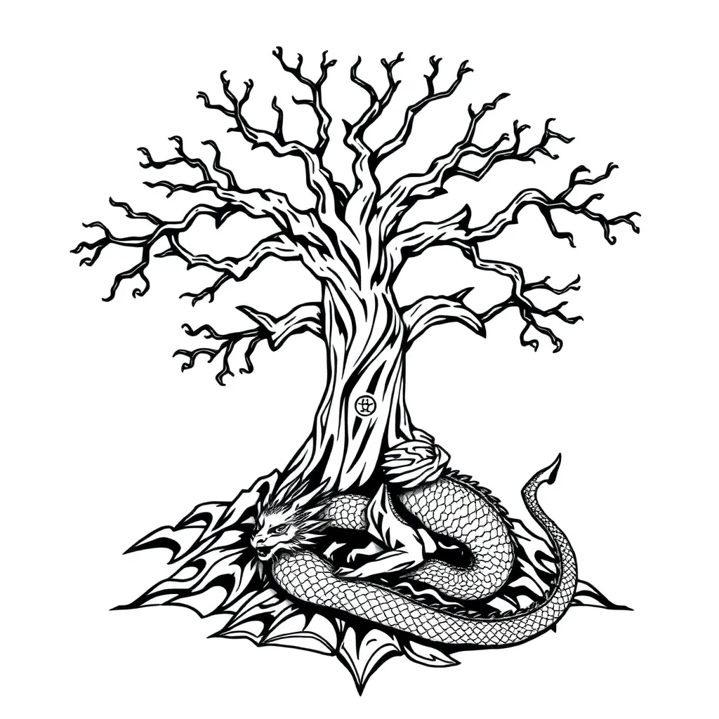 Diseño de tatuaje Dragón estilo Blackwork