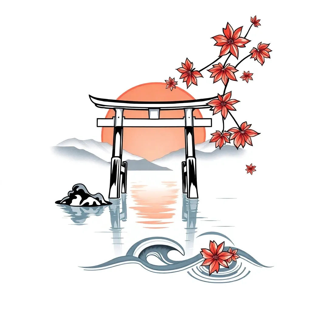Diseño de tatuaje Naturaleza estilo Japonés
