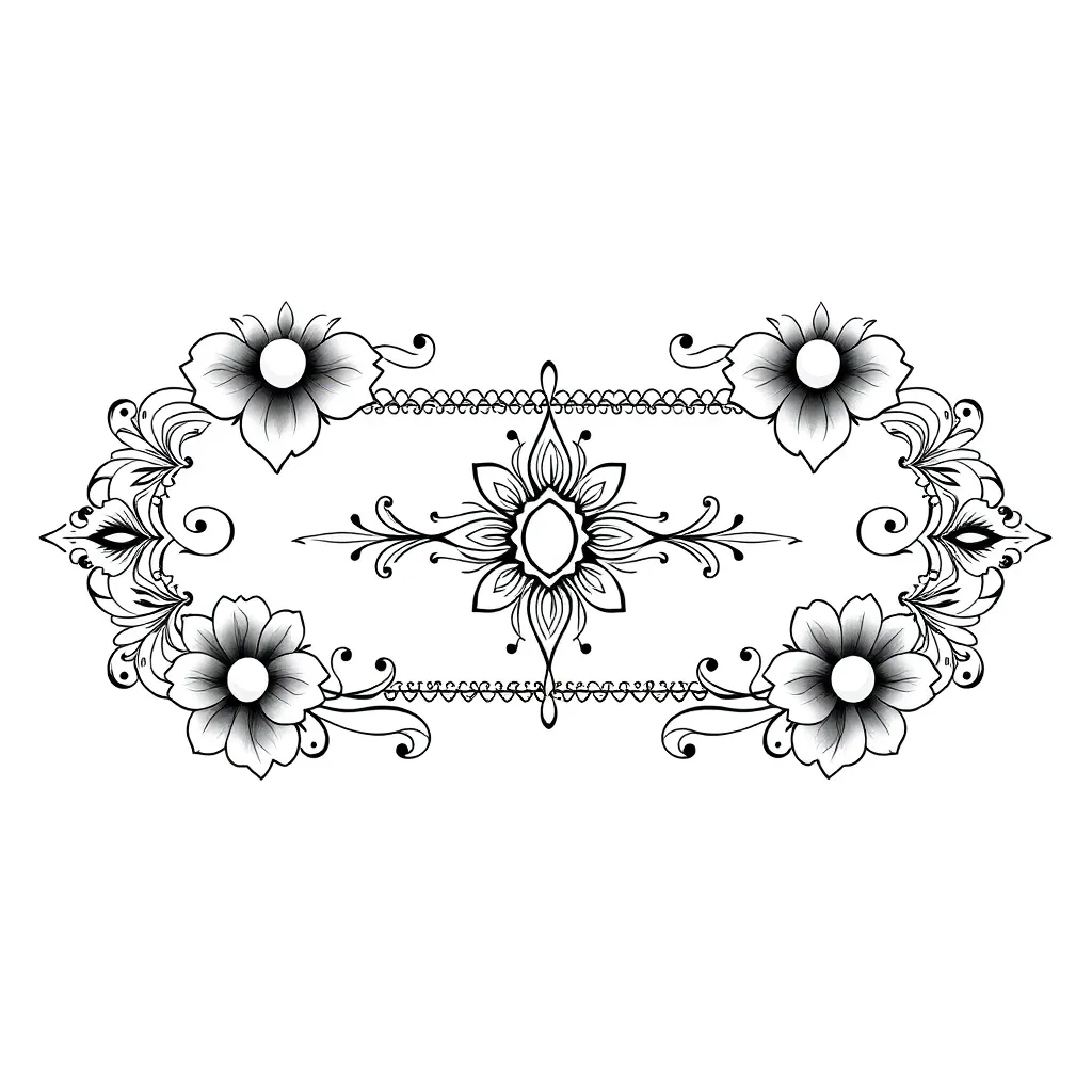 A symmetrical ornamental chestpiece with floral filigree, lace-like borders and jewel accents in an ornamental style across the sternum and collarbones.