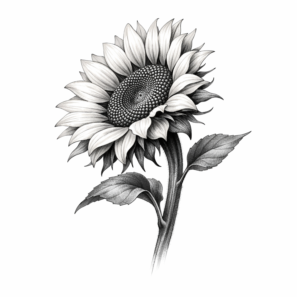 A photorealistic sunflower turning toward light with exquisitely detailed seeds and petals in full color botanical realism