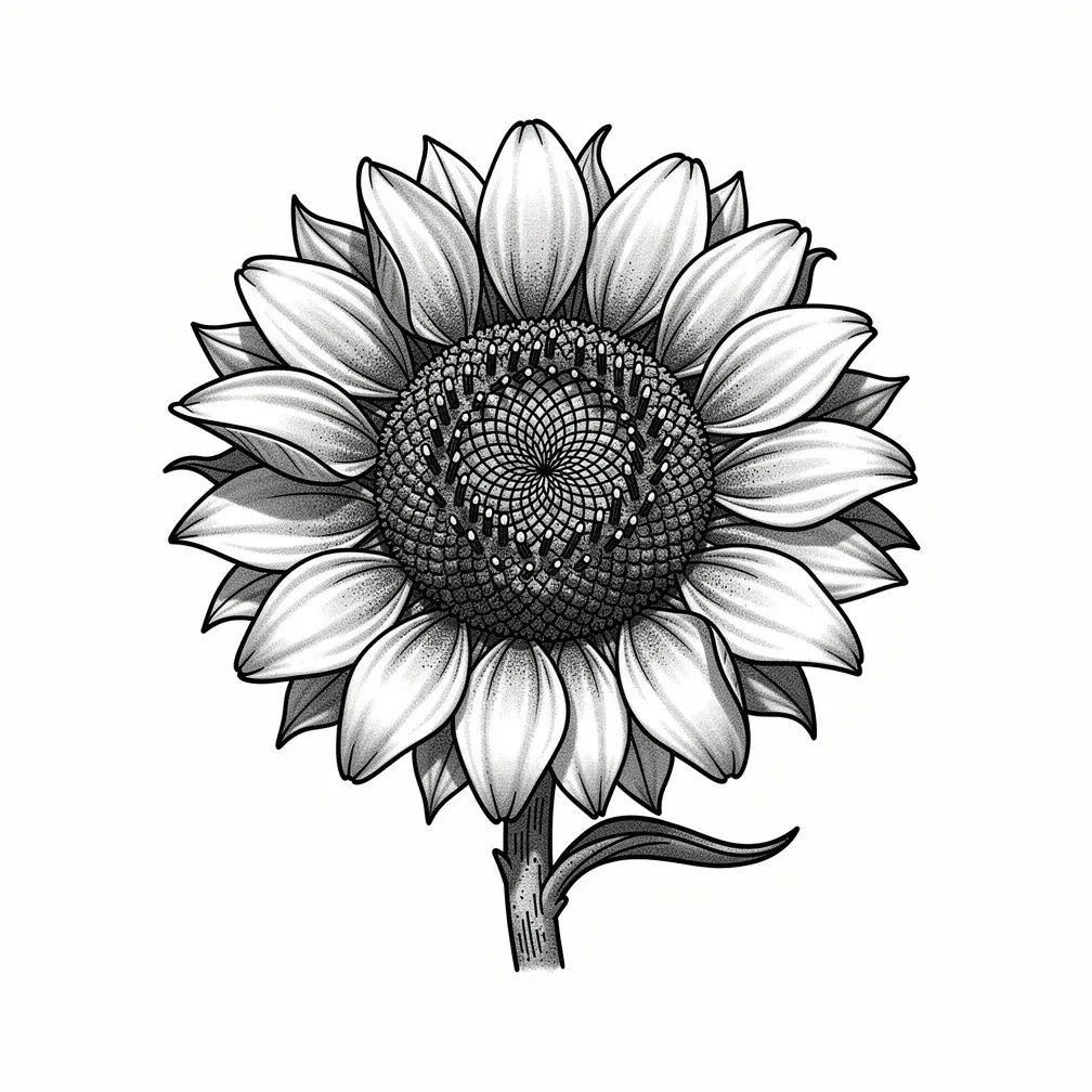 A realism sunflower turning toward the light, with every seed and petal rendered in exquisite botanical detail.