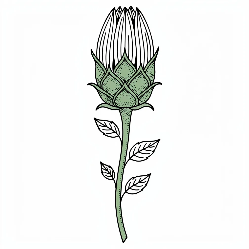 A fine-line botanical tattoo of sunflower buds with delicate stems and subtle shading.