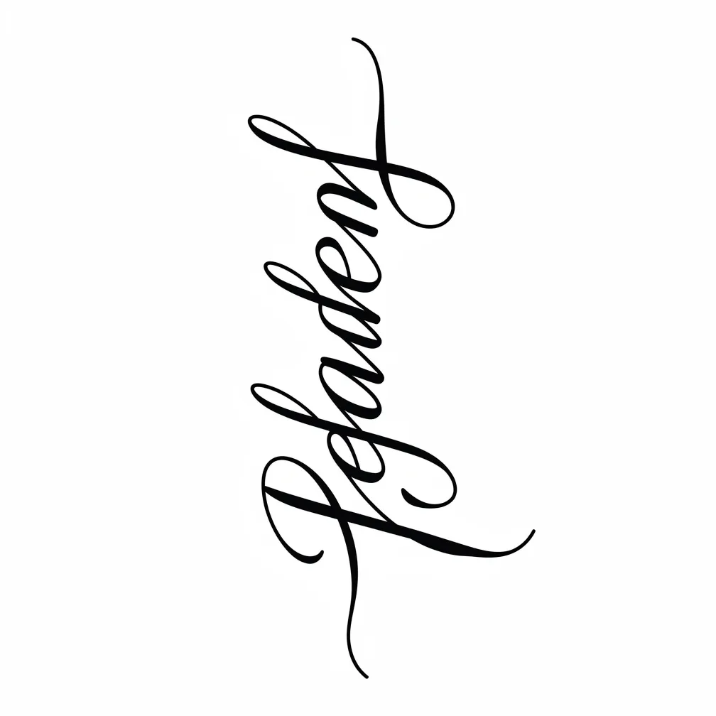 A minimalist lettering tattoo featuring a written name in clean script with smooth black ink lines.
