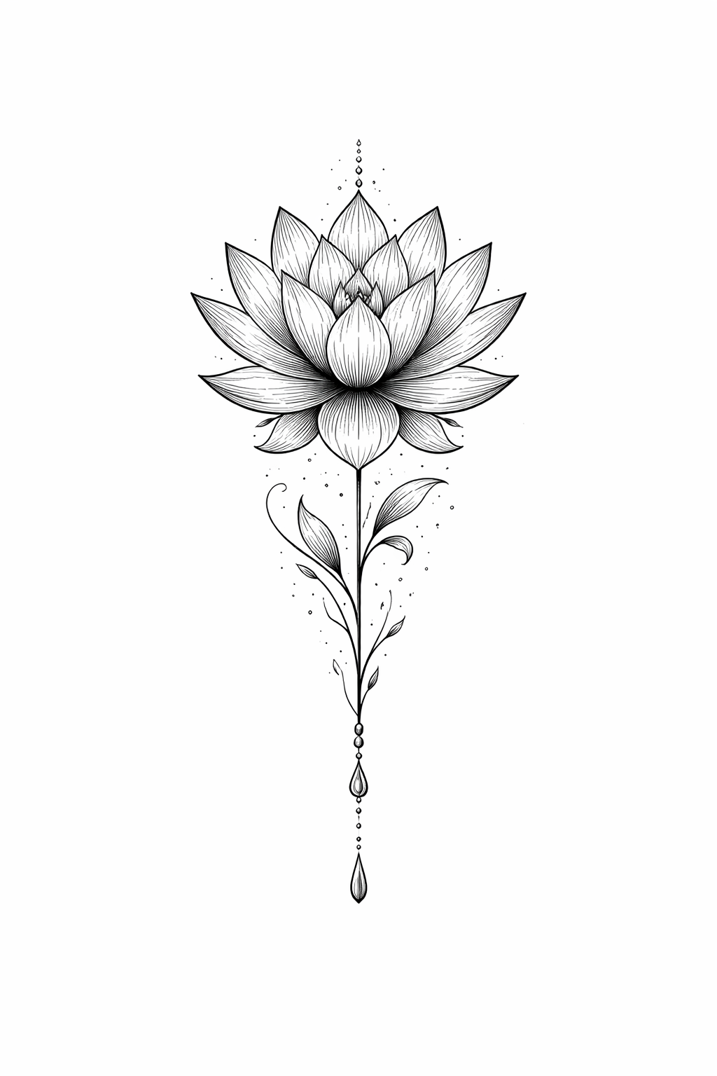 A fine-line lotus flower with the names Aaliyah and Samantha integrated into the petals and stem in delicate script