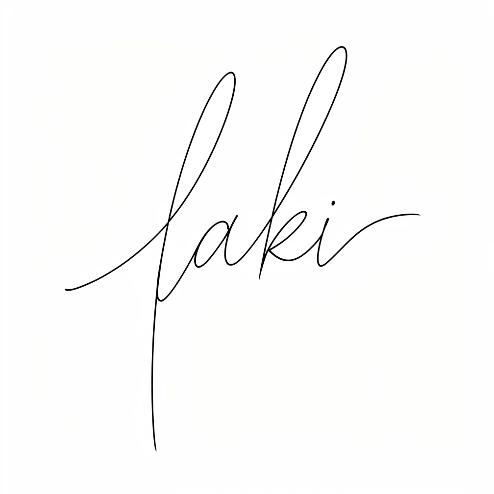 A fine-line continuous-line script tattoo of the word "laki" in an elegant flowing font.