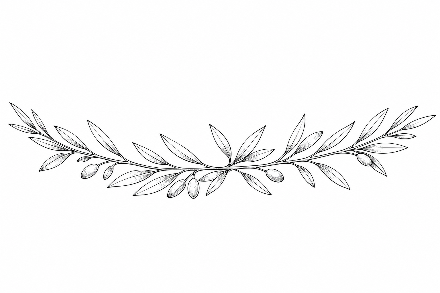 A wraparound olive branch tattoo designed to encircle the knee, shoulder, or tricep with clean botanical linework and layered leaves.