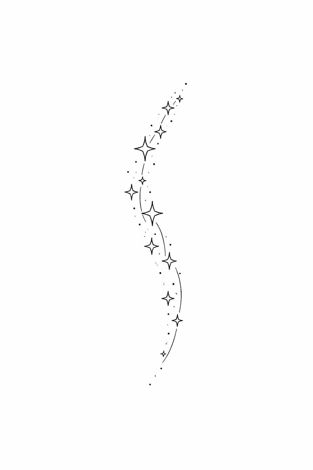 Three tiny minimalist stars tattooed behind the ear in simple black fine-line style.