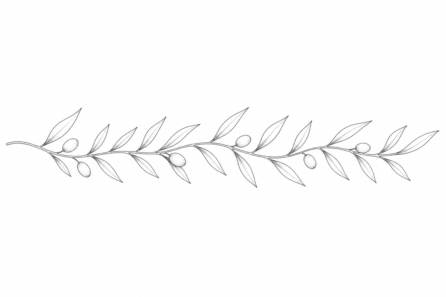 A fine-line olive branch armband wrapping around the arm with delicate leaves and clean linework.