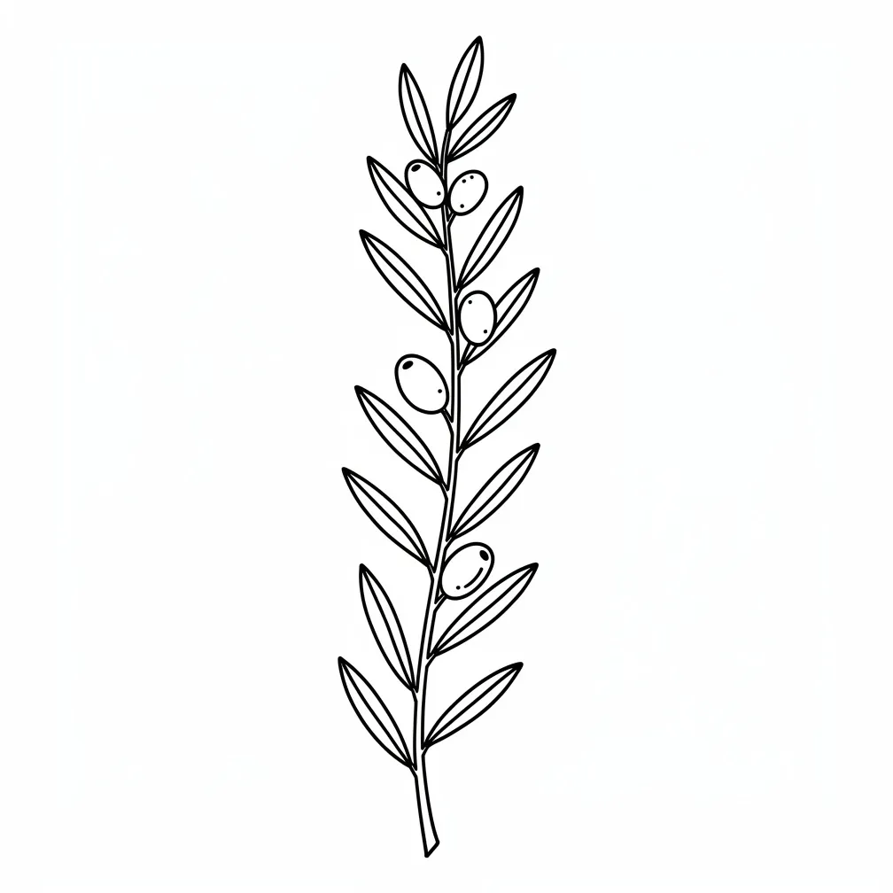 A minimalist rustic olive branch with clean linework and simple leaves, designed to sit on the lower bicep.