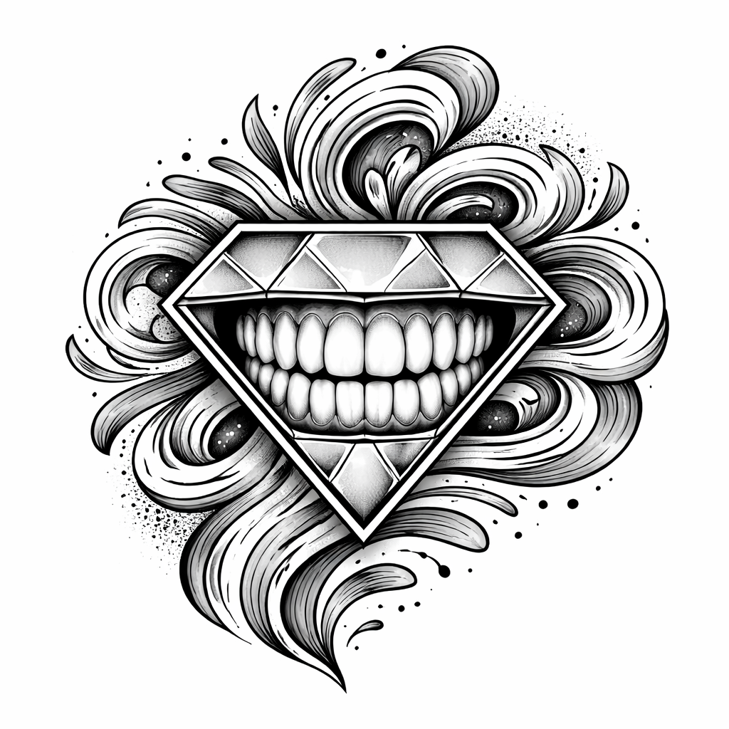 New-school portrait of Dr Teeth framed in a faceted diamond with a swirling psychedelic background of vibrant neon colors and bold outlines.